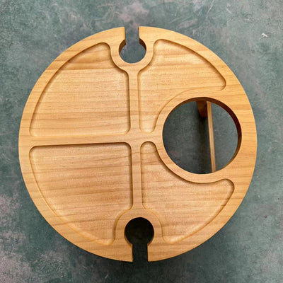 Traditional Japanese Round Solid Pine Wood Foldable Fruit Tray Side Table For Outdoor