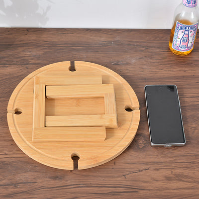 Traditional Japanese Round Solid Pine Wood Foldable Fruit Tray Side Table For Outdoor