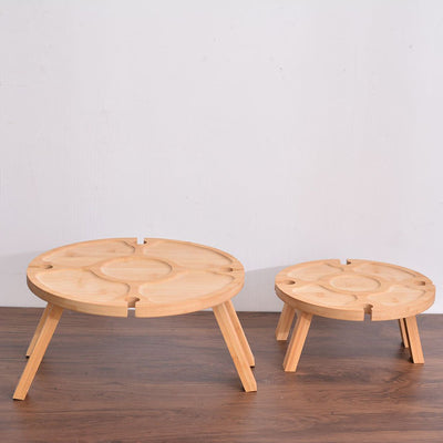 Traditional Japanese Round Solid Pine Wood Foldable Fruit Tray Side Table For Outdoor