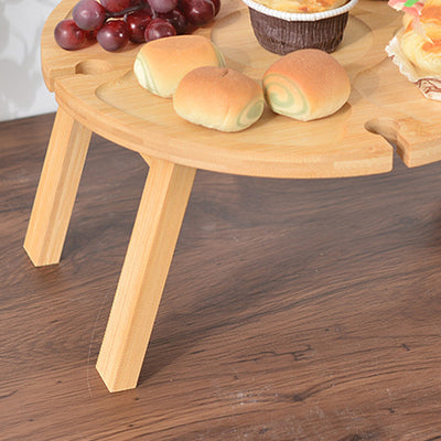 Traditional Japanese Round Solid Pine Wood Foldable Fruit Tray Side Table For Outdoor