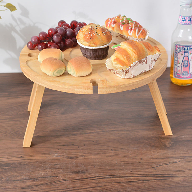 Traditional Japanese Round Solid Pine Wood Foldable Fruit Tray Side Table For Outdoor