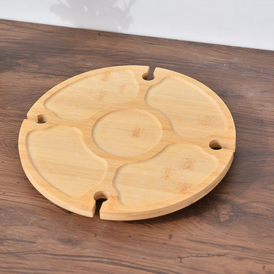 Traditional Japanese Round Solid Pine Wood Foldable Fruit Tray Side Table For Outdoor