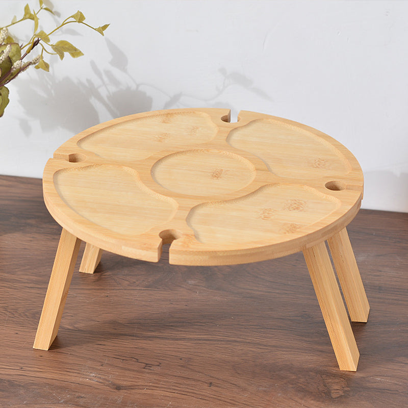 Traditional Japanese Round Solid Pine Wood Foldable Fruit Tray Side Table For Outdoor