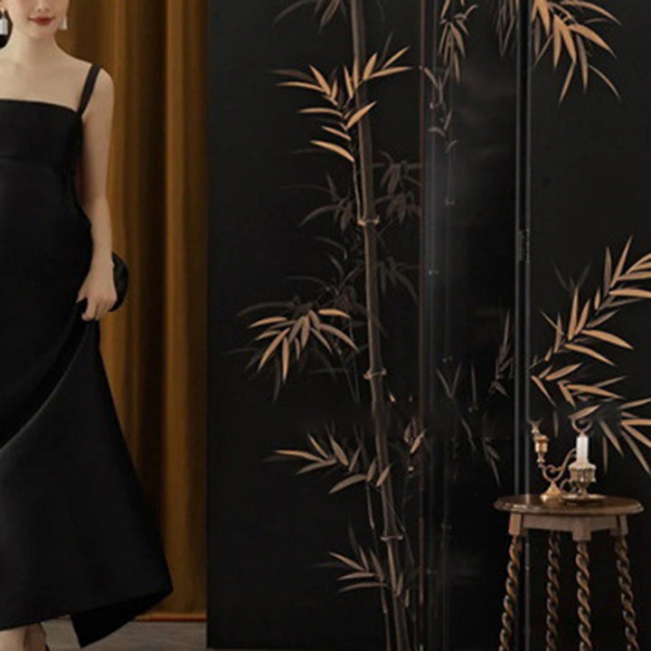 Traditional Chinese Rectangular Wood Plywood Gold Leaf Foldable Hand-Painted Room Divider For Living Room