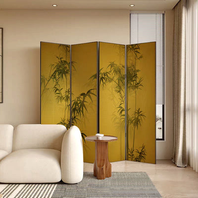 Traditional Chinese Rectangular Solid Wood Plywood Gold Leaf Foldable Hand-Painted Room Divider For Living Room