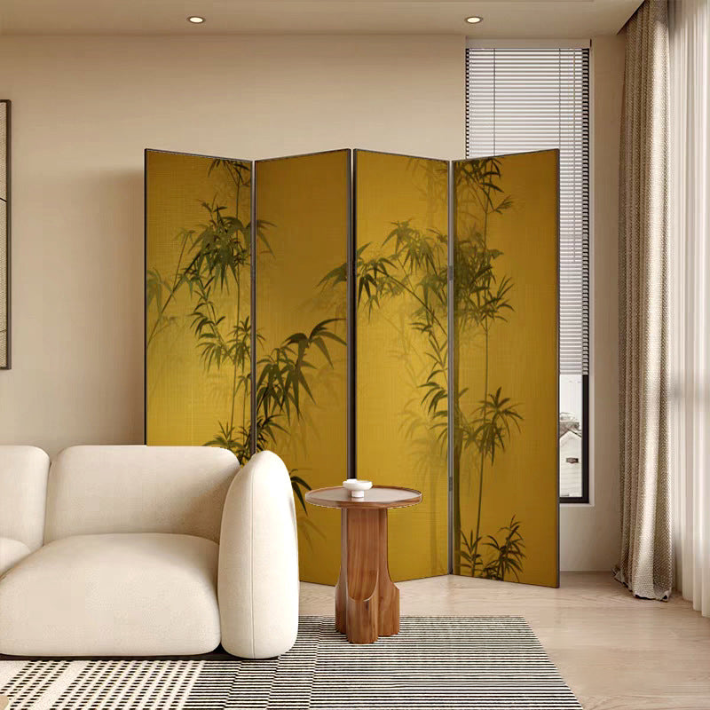 Traditional Chinese Rectangular Solid Wood Plywood Gold Leaf Foldable Hand-Painted Room Divider For Living Room