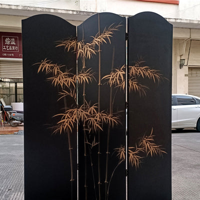 Traditional Chinese Rectangular Solid Wood Plywood Gold Leaf Foldable Hand-Painted Room Divider For Living Room