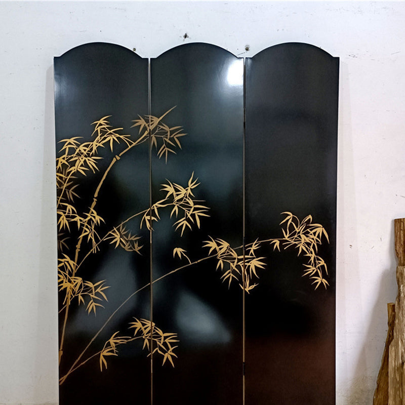 Traditional Chinese Rectangular Solid Wood Plywood Gold Leaf Foldable Hand-Painted Room Divider For Living Room