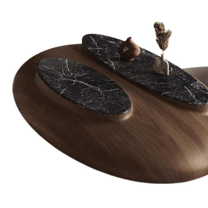 Mesa de café de mármol con panel ecológico de chapa de nogal ovalada japonesa tradicional para sala de estar 
