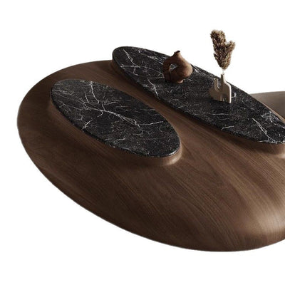 Traditional Japanese Oval Walnut Veneer Eco-Friendly Panel Marble Coffee Table For Living Room