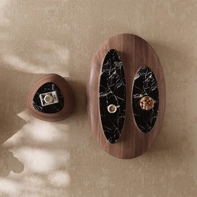 Traditional Japanese Oval Walnut Veneer Eco-Friendly Panel Marble Coffee Table For Living Room