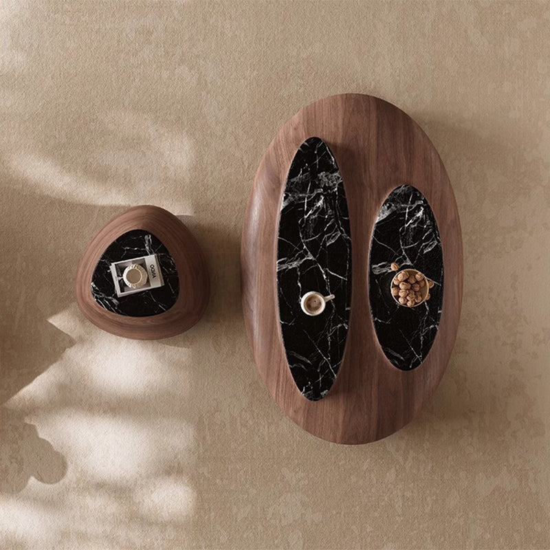 Traditional Japanese Oval Walnut Veneer Eco-Friendly Panel Marble Coffee Table For Living Room