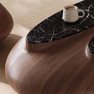 Traditional Japanese Oval Walnut Veneer Eco-Friendly Panel Marble Coffee Table For Living Room