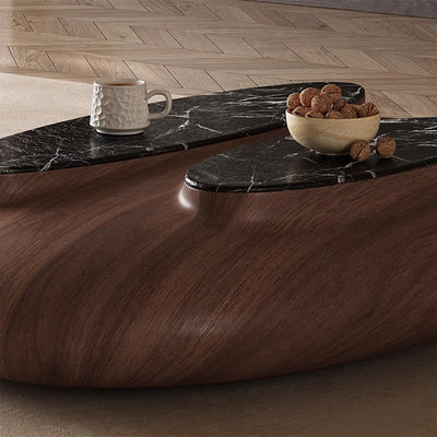 Traditional Japanese Oval Walnut Veneer Eco-Friendly Panel Marble Coffee Table For Living Room