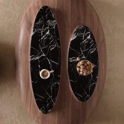 Traditional Japanese Oval Walnut Veneer Eco-Friendly Panel Marble Coffee Table For Living Room