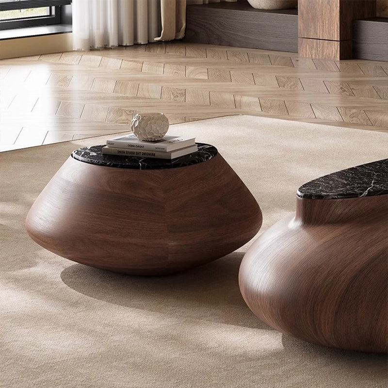 Mesa de café de mármol con panel ecológico de chapa de nogal ovalada japonesa tradicional para sala de estar 