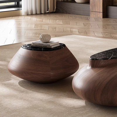 Traditional Japanese Oval Walnut Veneer Eco-Friendly Panel Marble Coffee Table For Living Room