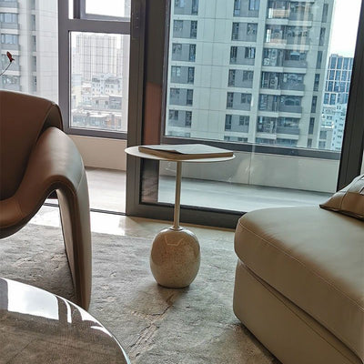 Modern Minimalist Round Marble Iron Side Table 1-Tier For Living Room