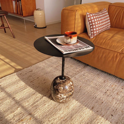 Modern Minimalist Round Marble Iron Side Table 1-Tier For Living Room