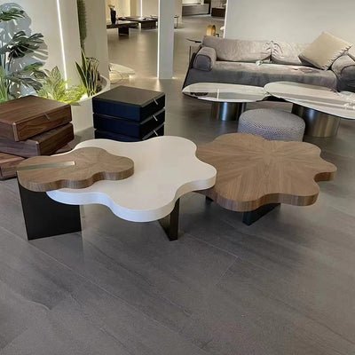 Contemporary Creative Wavy Stone Slab Medium-Density Fiberboard Combination Coffee Table For Living Room