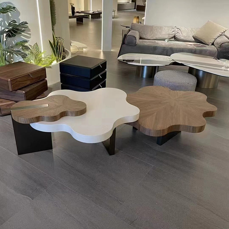 Contemporary Creative Wavy Stone Slab Medium-Density Fiberboard Combination Coffee Table For Living Room