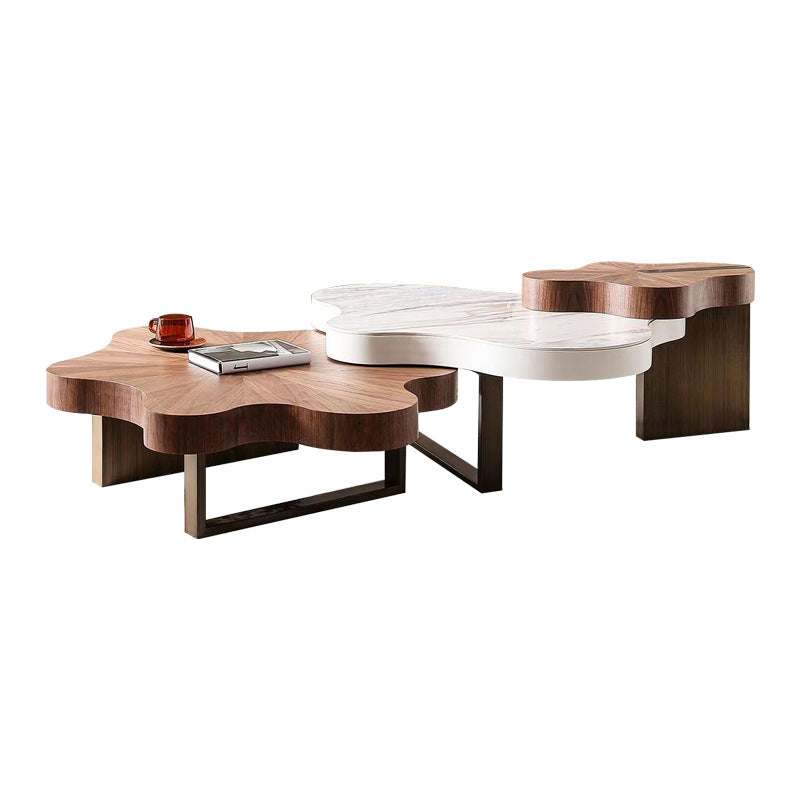 Contemporary Creative Wavy Stone Slab Medium-Density Fiberboard Combination Coffee Table For Living Room
