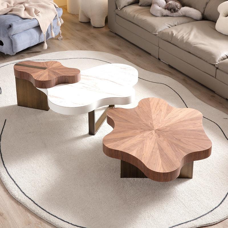 Contemporary Creative Wavy Stone Slab Medium-Density Fiberboard Combination Coffee Table For Living Room