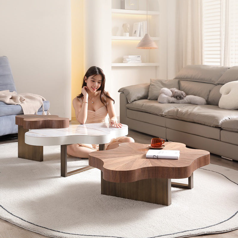 Contemporary Creative Wavy Stone Slab Medium-Density Fiberboard Combination Coffee Table For Living Room