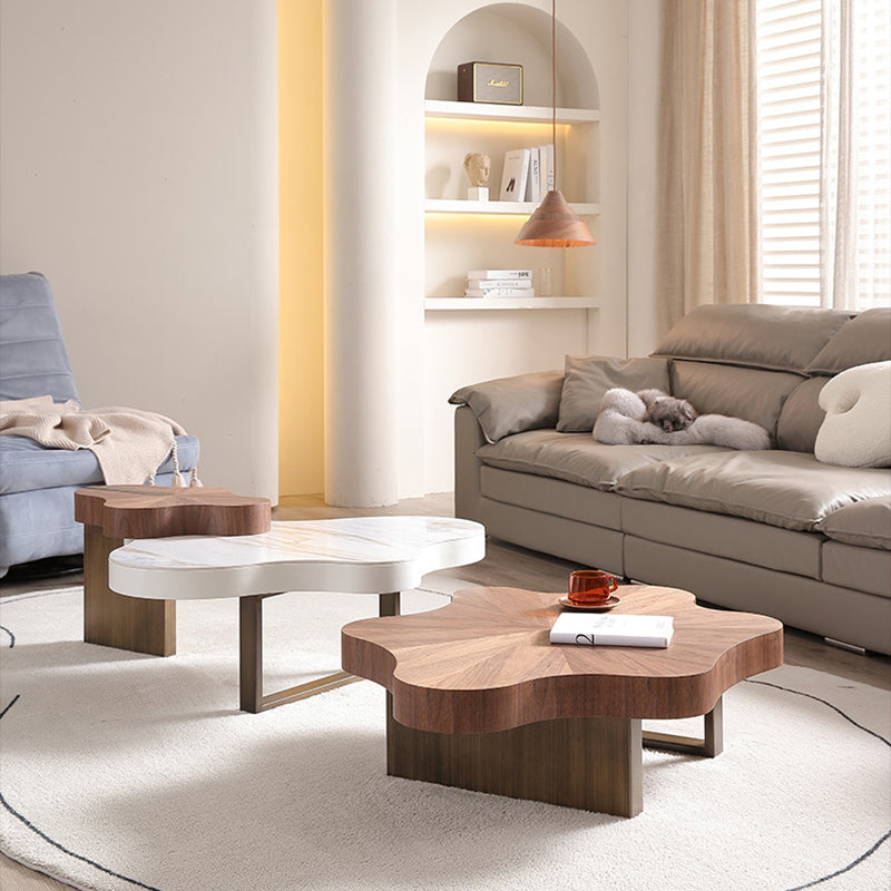 Contemporary Creative Wavy Stone Slab Medium-Density Fiberboard Combination Coffee Table For Living Room