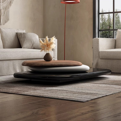 Modern Minimalist Rectangular Walnut Veneer Multi-layer Solid Wood Panel Swivel Coffee Table For Living Room