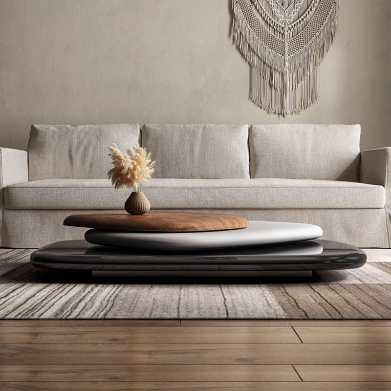 Modern Minimalist Rectangular Walnut Veneer Multi-layer Solid Wood Panel Swivel Coffee Table For Living Room