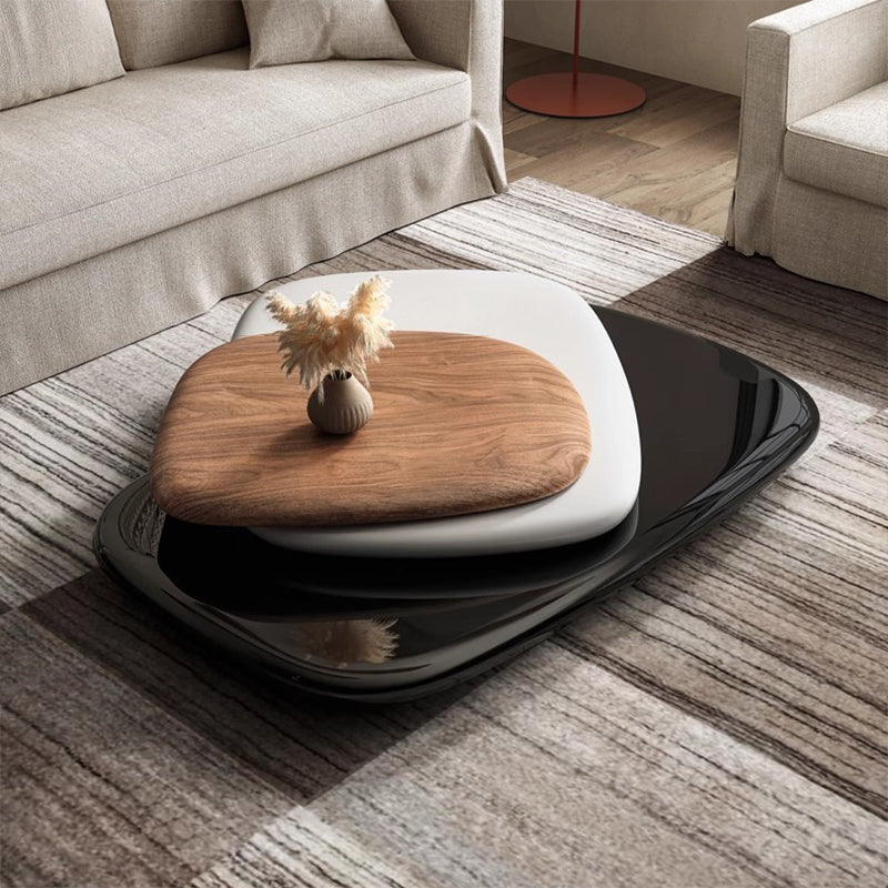 Modern Minimalist Rectangular Walnut Veneer Multi-layer Solid Wood Panel Swivel Coffee Table For Living Room