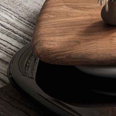 Modern Minimalist Rectangular Walnut Veneer Multi-layer Solid Wood Panel Swivel Coffee Table For Living Room