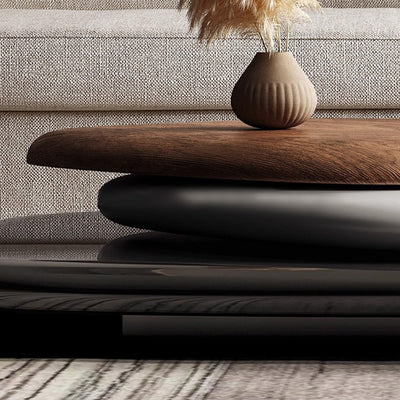 Modern Minimalist Rectangular Walnut Veneer Multi-layer Solid Wood Panel Swivel Coffee Table For Living Room