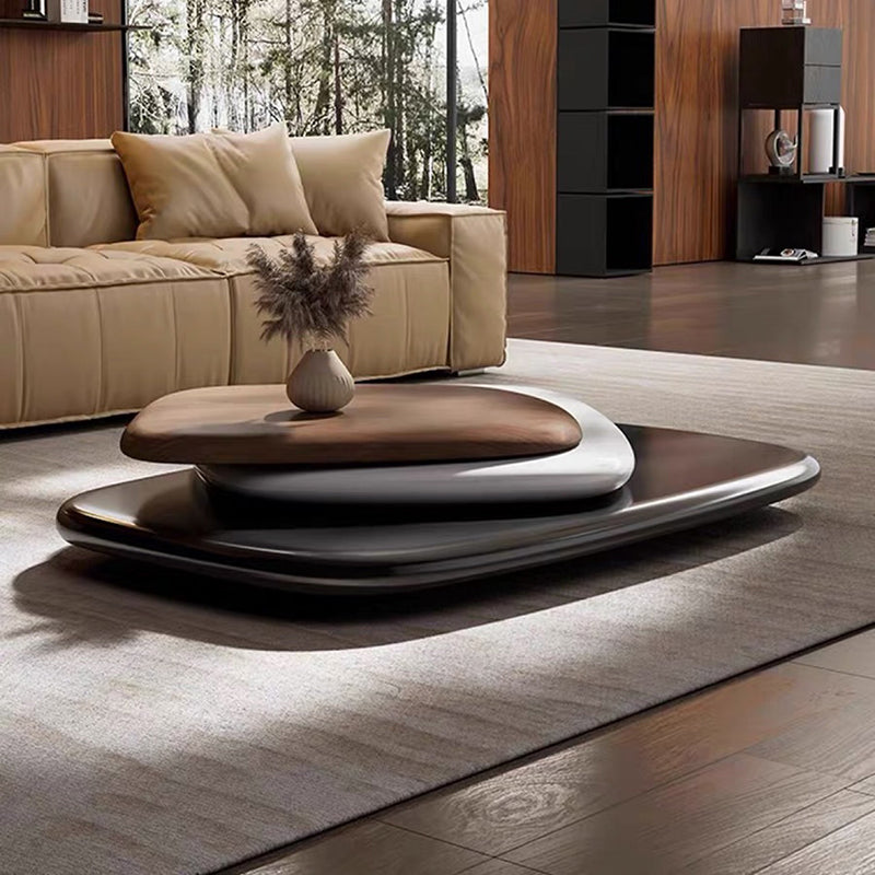 Modern Minimalist Rectangular Walnut Veneer Multi-layer Solid Wood Panel Swivel Coffee Table For Living Room