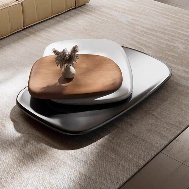 Moderner minimalistischer rechteckiger drehbarer Couchtisch aus walnussfurniertem Sperrholz für das Wohnzimmer 