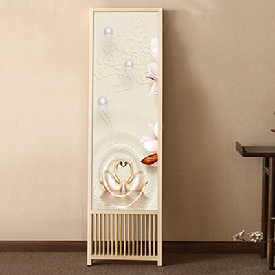 Traditional Chinese Rectangular Solid Pine Wood PVC Panel Foldable Room Divider For Living Room