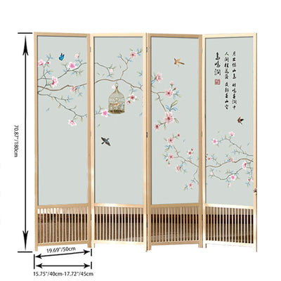 Traditional Chinese Rectangular Solid Pine Wood PVC Panel Foldable Room Divider For Living Room