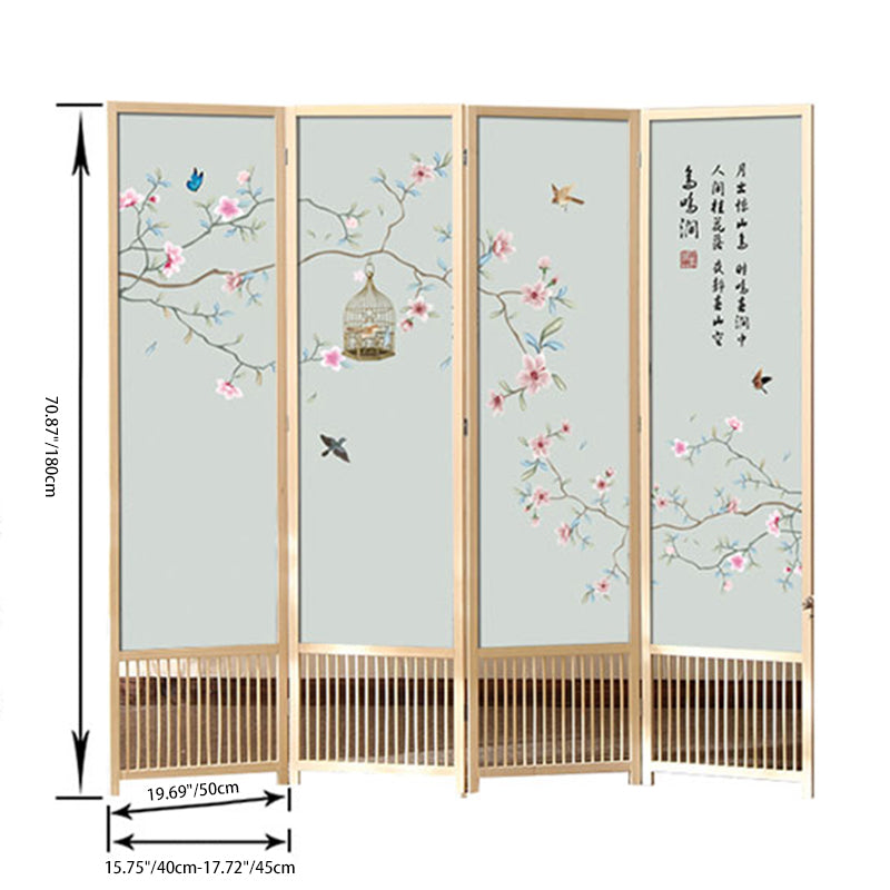 Traditional Chinese Rectangular Solid Pine Wood PVC Panel Foldable Room Divider For Living Room