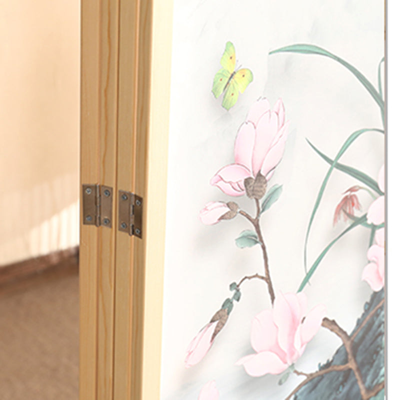 Traditional Chinese Rectangular Solid Pine Wood PVC Panel Foldable Room Divider For Living Room