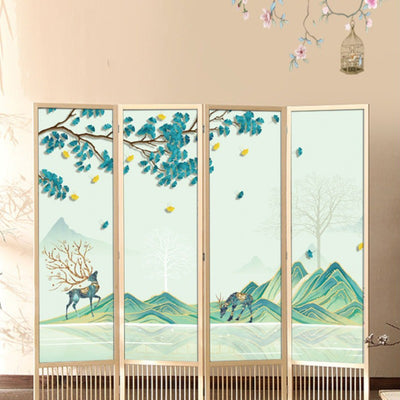Traditional Chinese Rectangular Solid Pine Wood PVC Panel Foldable Room Divider For Living Room