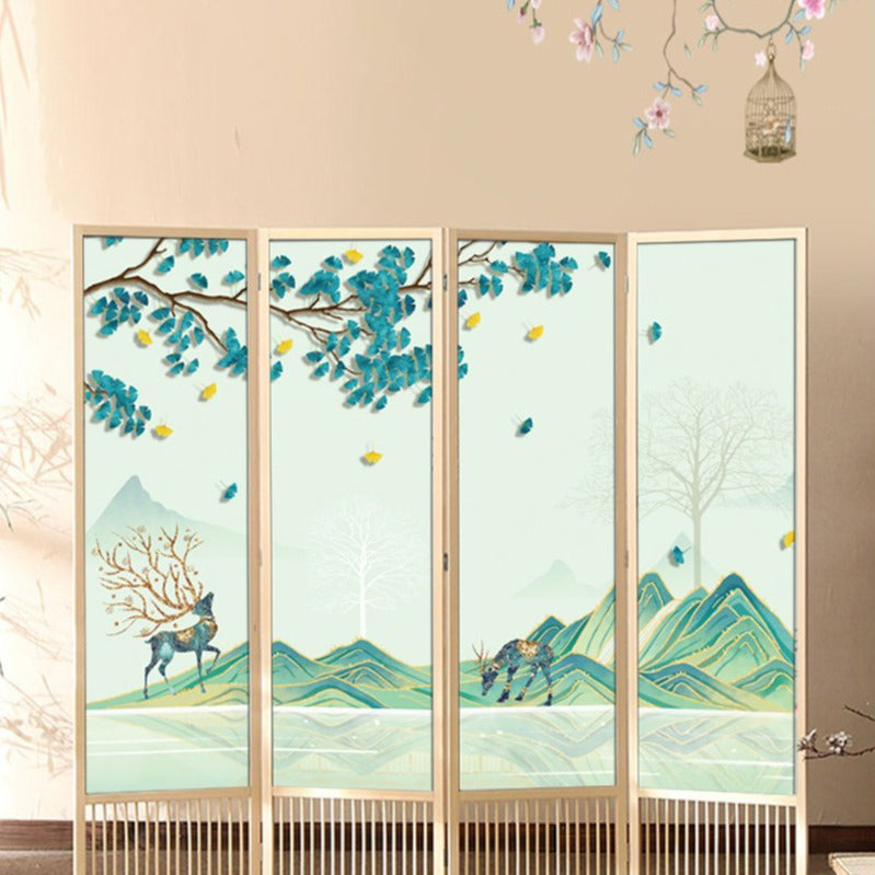 Traditional Chinese Rectangular Solid Pine Wood PVC Panel Foldable Room Divider For Living Room