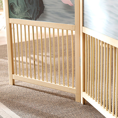 Traditional Chinese Rectangular Solid Pine Wood PVC Panel Foldable Room Divider For Living Room