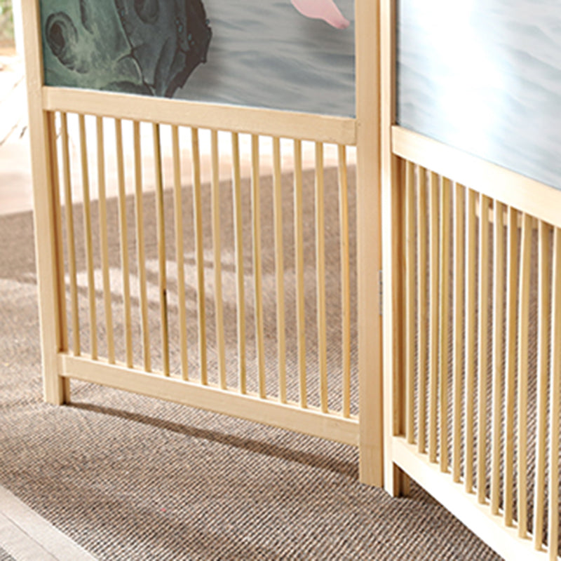 Traditional Chinese Rectangular Solid Pine Wood PVC Panel Foldable Room Divider For Living Room
