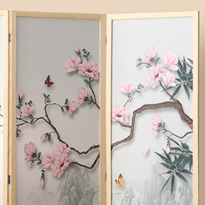 Traditional Chinese Rectangular Solid Pine Wood PVC Panel Foldable Room Divider For Living Room