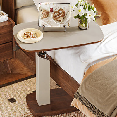 Contemporary Scandinavian Rectangular Saddle Leather Medium-Density Fiberboard Height-Adjustable Swivel Side Table For Living Room