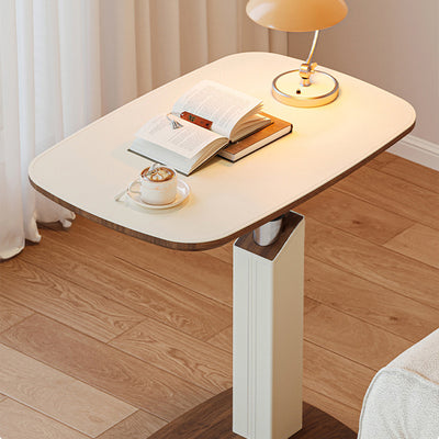 Contemporary Scandinavian Rectangular Saddle Leather Medium-Density Fiberboard Height-Adjustable Swivel Side Table For Living Room