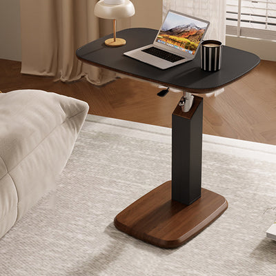 Contemporary Scandinavian Rectangular Saddle Leather Medium-Density Fiberboard Height-Adjustable Swivel Side Table For Living Room