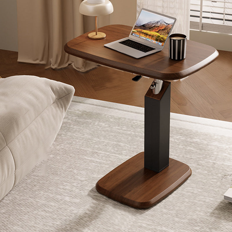 Contemporary Scandinavian Rectangular Saddle Leather Medium-Density Fiberboard Height-Adjustable Swivel Side Table For Living Room