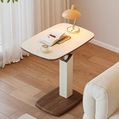 Contemporary Scandinavian Rectangular Saddle Leather Medium-Density Fiberboard Height-Adjustable Swivel Side Table For Living Room